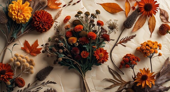 Fall flowers arrangement autumn floral decor thanksgiving centerpiece orange brown tones art - Powered by Adobe