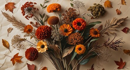 Autumn floral arrangement fall flowers and leaves seasonal decor thanksgiving centerpiece idea 90