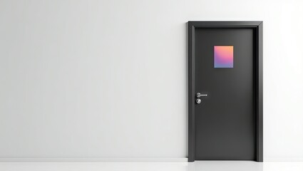 A square, gradient design on a dark gray door.