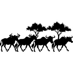 A silhouette of oxen
