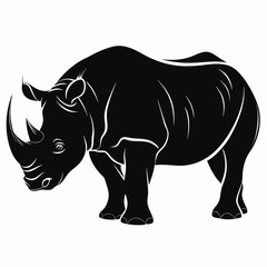 Obraz premium Vector Illustration Of Back and white Rhinoceros Silhouette – Isolated on White Background