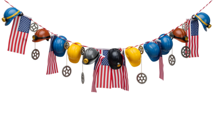 Labor Day Banner with Hard Hats and Tools Isolated on White Background
