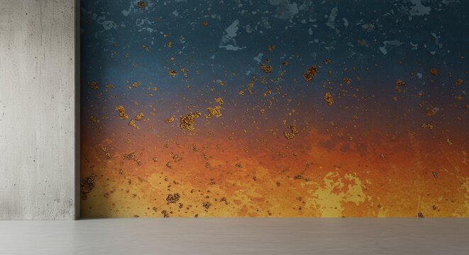 A textured wall with an abstract design and a grunge effect, creating a vintage and rustic backdrop for product display or interior design mockups