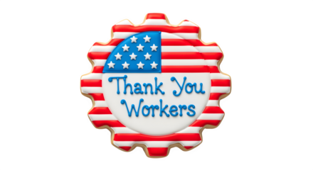 Thank You Workers Gear Badge with American Flag Pattern Isolated on White Background