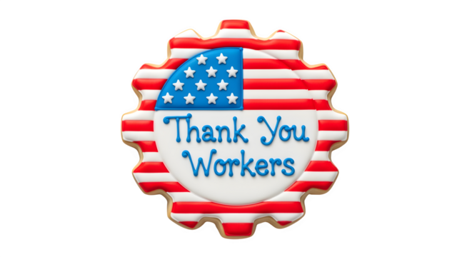 Thank You Workers Gear Badge with American Flag Pattern Isolated on White Background