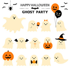 ハロウィンのかわいい手描きお化けイラストセット © kiyo