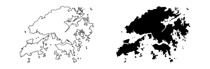 Hong Kong map, Hong Kong country vector map in white background.Hong Kong map background with states.Hong Kong political map.High detailed. Solid simple style.Black and white. Vector editable.	