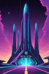 space rocket in the city