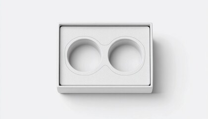 SCATOLA DI PRODOTTO BIANCA APERTA, VISTA DALL'ALTO, MINIMALISMO