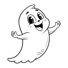 Happy Cartoon Ghost with Open Arms Line Art