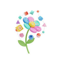 Abstract geometric flower arrangement on a black backdrop, 3D rendering