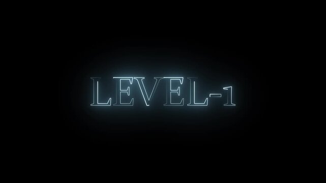 Level 1 text font with neon light. Level Up neon sign. neon letters spelling out level Up appear on screen display animation.