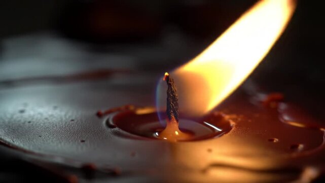Burning Candle Wick With Dripping Wax and Flickering Flame