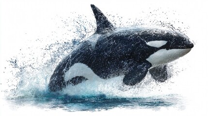 Orca Whale Jumping Out of Ocean Water Splashing