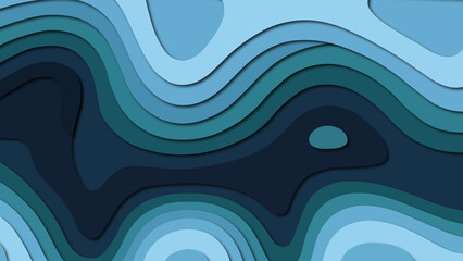 Abstract blue topographic map background with smooth paper cut layers