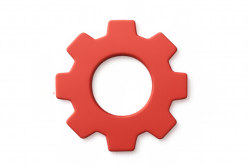 Metallic red gear spinning, representing technological settings, configuration, and digital customization on transparent surface