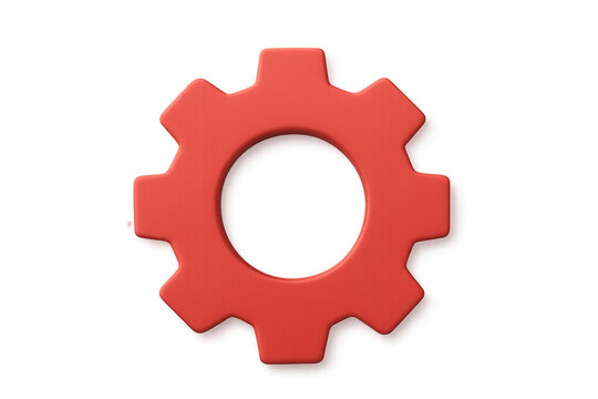 Metallic red gear spinning, representing technological settings, configuration, and digital customization on transparent surface