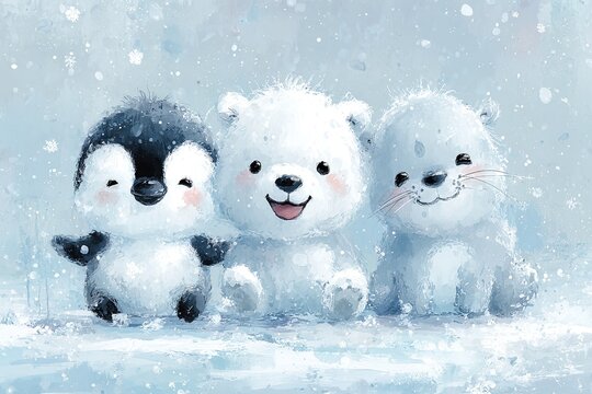 AKWARELOWE MALOWIDŁO: PINGWINEK, NIEDŹWIADEK POLARNY I FOKA