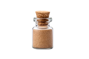Small glass bottle with cork stopper, isolated on transparent background