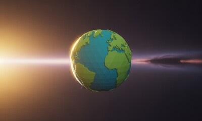 Fototapeta premium Low-poly stylized Earth in space, with a soft light source