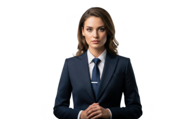 Professional businesswoman in navy suit, confident stance, corporate portrait, stock photo, png image, transparent background, isolated on transparent background
