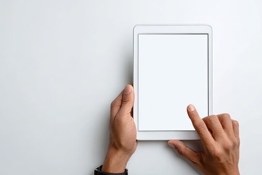 Hands holding a white tablet