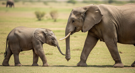 Fototapeta premium baby and mother elephant in jungle 