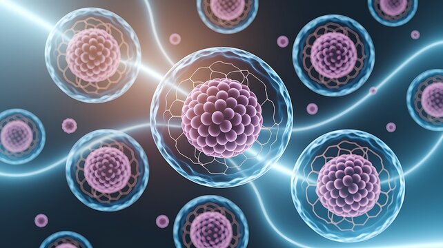 3d rendering of Human cell or Embryonic stem cell microscope background.