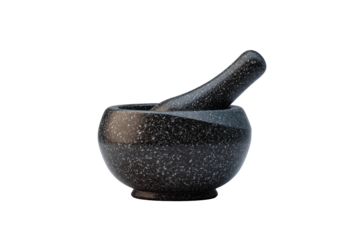 Black granite mortar and pestle isolated on transparent background