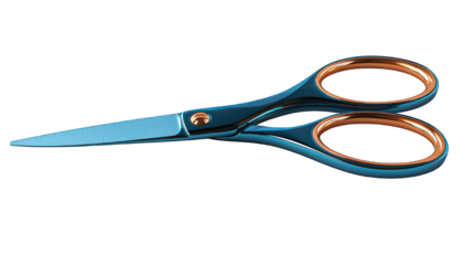 Teal scissors with bronze rings, horizontal on black background