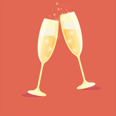 Elegant vector illustration of a champagne bottle and glass filled with sparkling wine, perfect for celebration, party, wedding, New Year, and festive design projects.