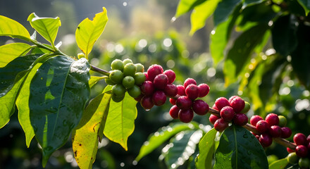 Ripe Coffee Cherries on the Tree