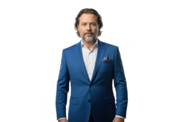 Professional businessman portrait in blue suit stock photo for business and creative projects, isolated on transparent background