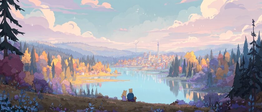 Fototapeta BAJKOWA SCENERIA NAD JEZIOREM