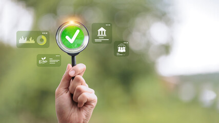 Green check approval and sustainable development concept