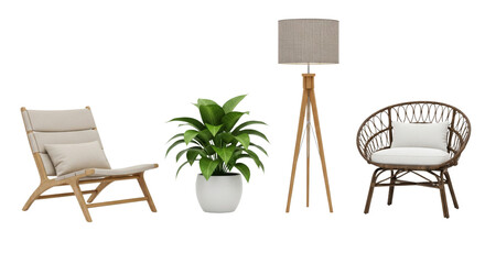 Home decor interiors isolated on white or transparent background