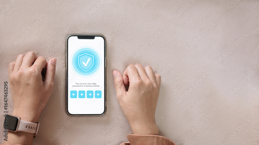 Poster mobile password protection and cyber security authentication concept