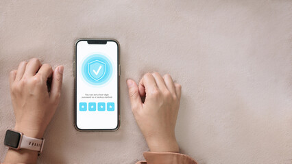 Mobile password protection and cyber security authentication concept