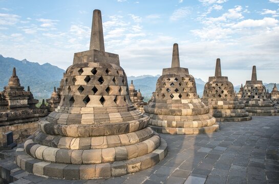 Temple complex Borobudur, Stupas, Borobudur, Yogyakarta, Java, Indonesia