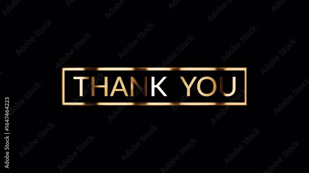 Poster animation of thank you golden text shine light motion effect in golden frem on black abstract backgr