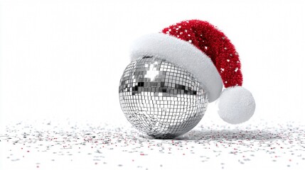 Shiny Silver Disco Ball Santa Hat Standing Festive Decoration Photo