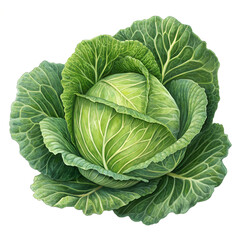 head of green cabbage on the white background, transparent png