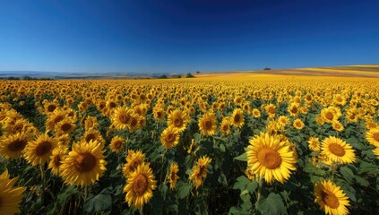 Fototapeta premium Sunflowers field under a vibrant blue sky (1)