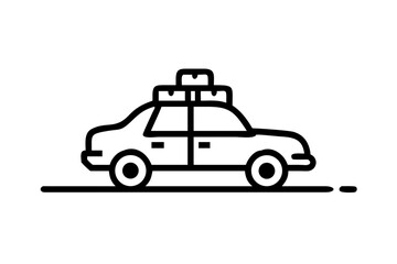 Silhouette of a classic 1960s car packed with luggage for a road trip adventure vintage car travel