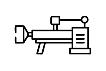 Silhouette of a vintage industrial lathe machine with intricate details on a white background retro