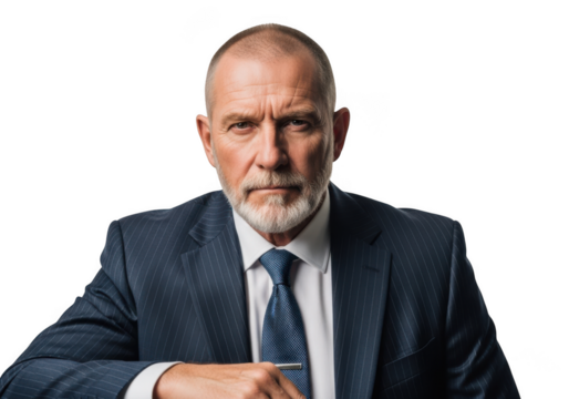 Serious businessman portrait in suit and tie professional headshot bald man isolated on transparent background - Powered by Adobe