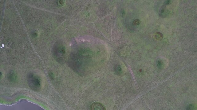 Lunar landscape over a karst field in Bashkiria, Russia in summer