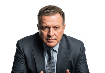 Professional businessman in suit posing for portrait photography, studio shot, high resolution, isolated on transparent background