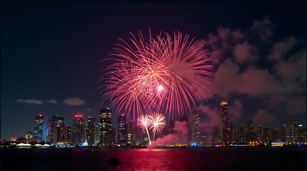 Spectacular Fireworks Display Over Chicago Skyline at Night for Celebration