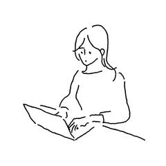 Minimal Line Drawing of a Woman Typing on Laptop